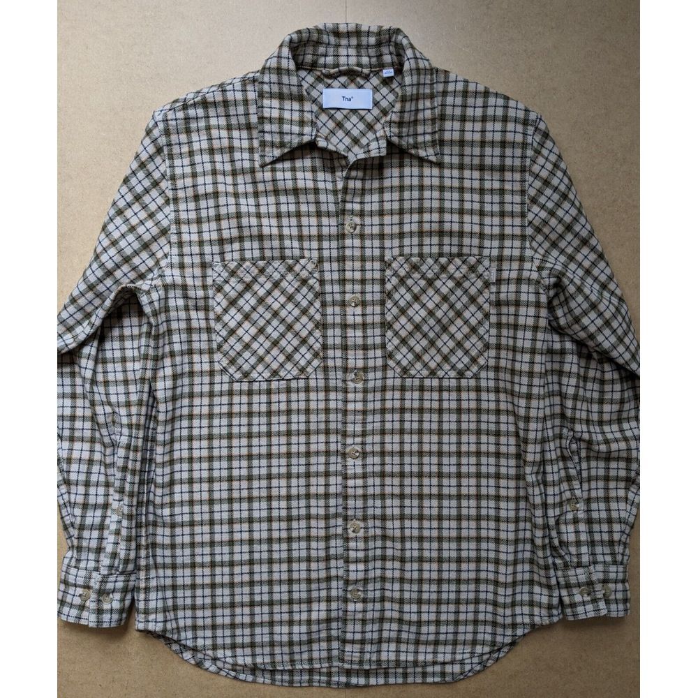 Aritzia Tna Plaid Oversized Button Up Beige Plaid Long Sleeve Shacket - Picture 2 of 8